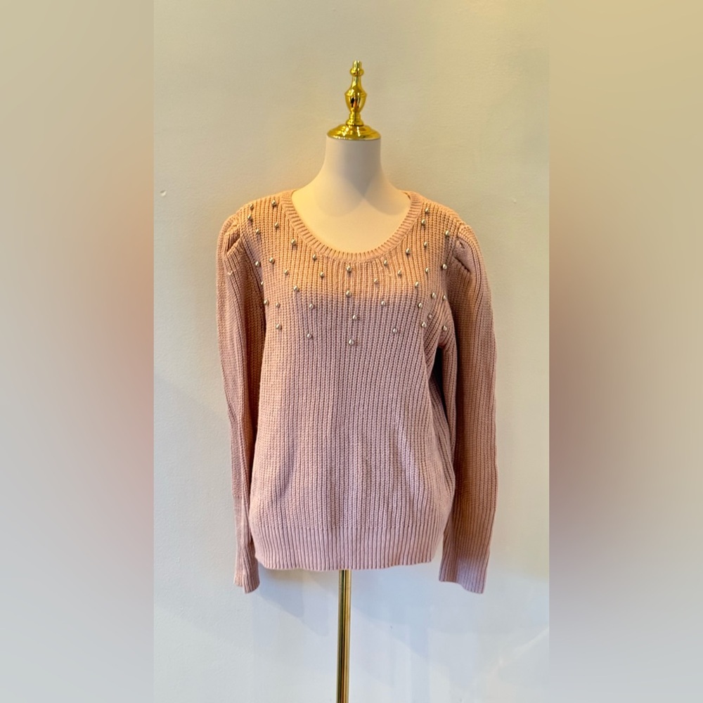 Pink Blushed Ball Stud-Embellished Women's Sweater